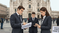 Couple discussing non-dom policy changes leading to divorce in Milan courtroom