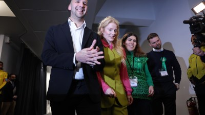 Green leader Zack Polanksi and new MP Hannah Spencer.