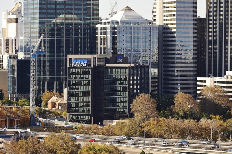 KPMG Australia office building exterior with corporate signage, reflecting a professional business environment