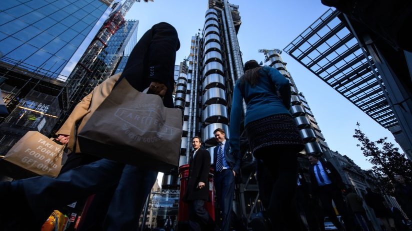 London skyline with iconic insurance buildings under clear sky reflecting the citys financial and business hub atmosphere