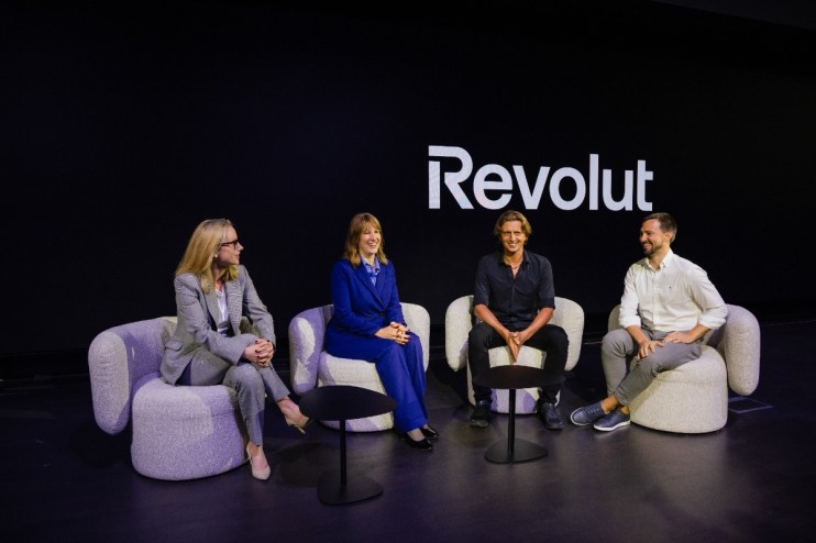 Revolut headquarters grand opening, showcasing modern architecture and bustling activity at the launch event.