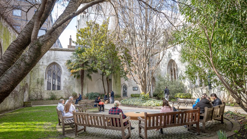St Dunstan in the East ruins, lush greenery, historic London church, credit to Jamie Smith, vibrant urban escape