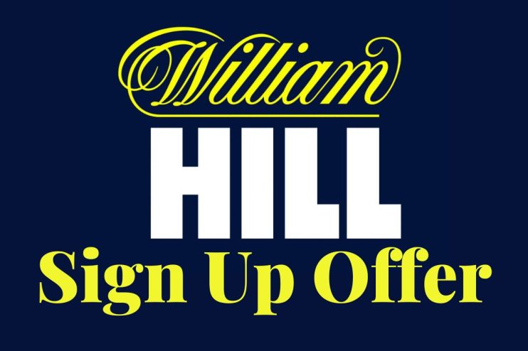 William Hill sign up offer promotion banner with bold text highlighting exclusive bonuses for new customers 2023
