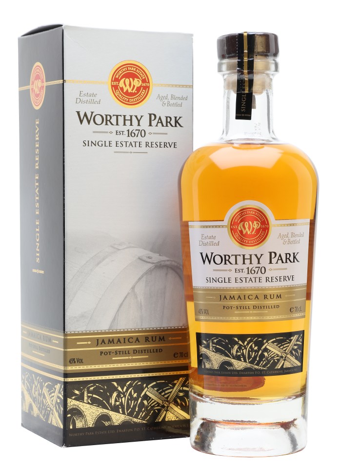 Worthy Park Single Estate Reserve bottle showcasing premium Jamaican rum with a detailed label and elegant packaging design