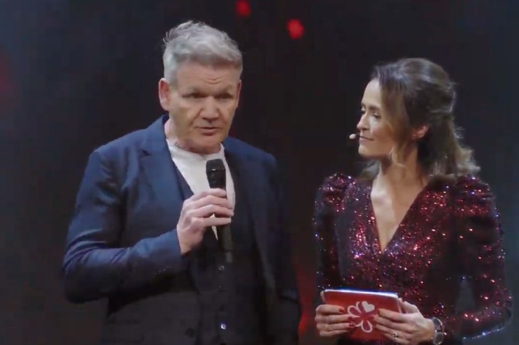 Gordon Ramsay in a kitchen setting, passionately explaining a dish preparation, showcasing his culinary expertise