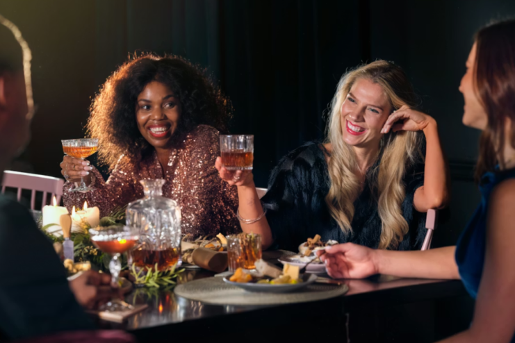 Breaking news event with people gathered, cameras flashing, and a prominent cityscape backdrop reflecting urgency and impo...