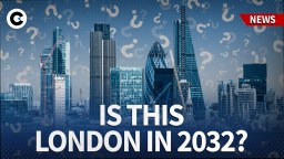 Futuristic London skyline in 2032 with innovative skyscrapers and advanced transportation systems reflecting urban progress