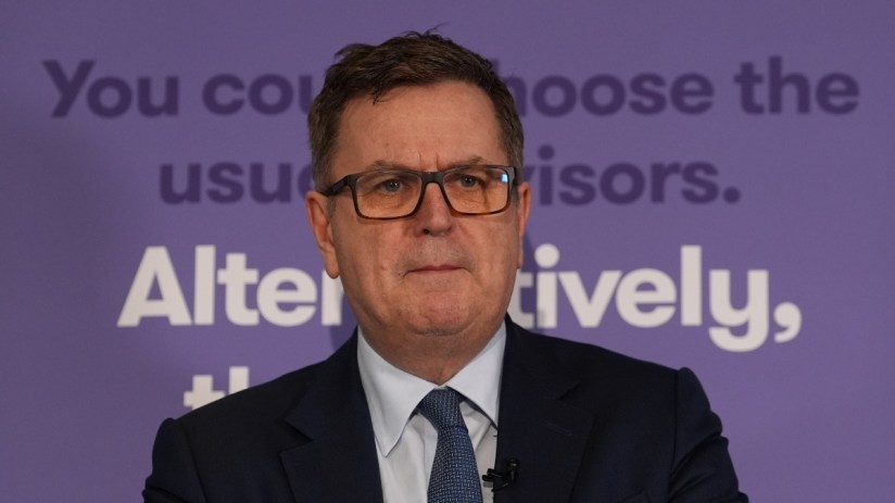 Professional stride in business attire walking confidently in corporate setting, reflecting leadership and ambition