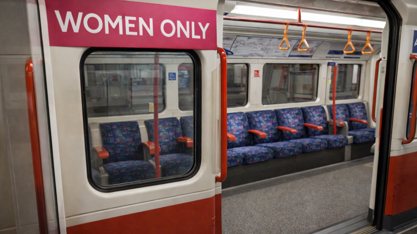 Women-only Tube carriage concept on London Underground highlighting gender-specific travel option for safer commuting expe...