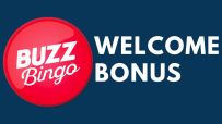 Buzz Bingo welcome bonus advertisement with bright colors and promotional text highlighting exclusive offers for new players