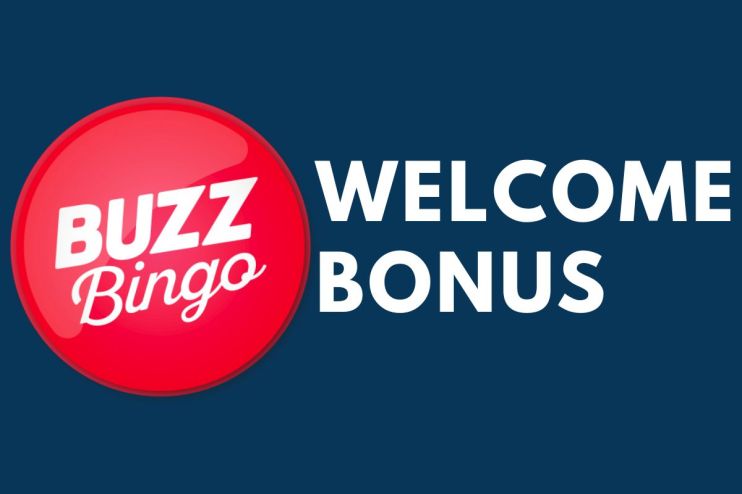 Buzz Bingo welcome bonus advertisement with bright colors and promotional text highlighting exclusive offers for new players