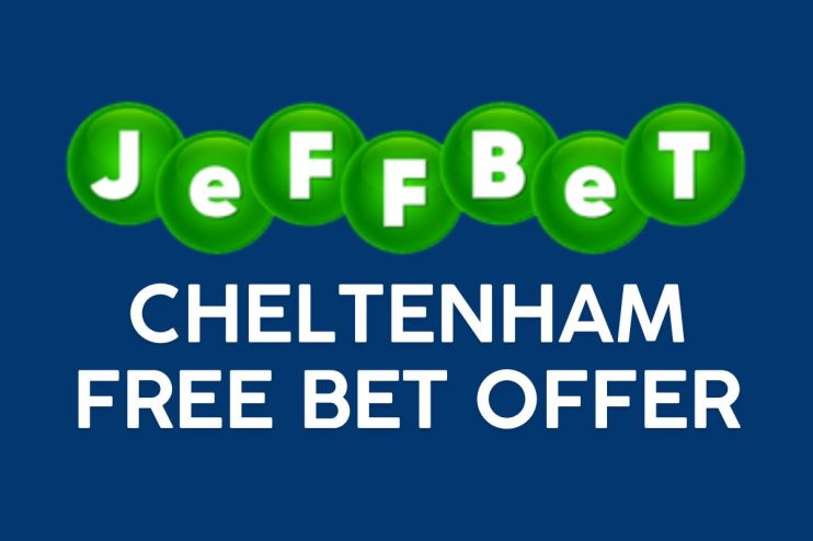 JeffBet Cheltenham free bet promotion banner showcasing special betting offers for the Cheltenham festival on a vibrant ba...