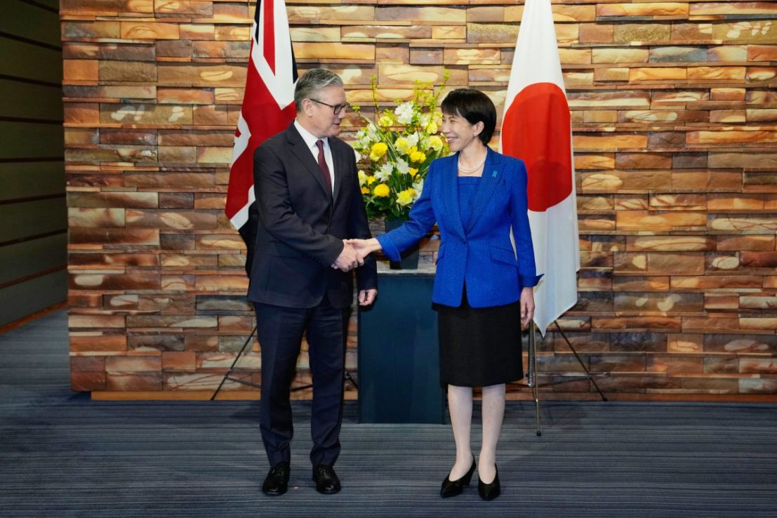 TOKYO, JAPAN - JANUARY 31: Britain's Prime Minister Keir Starmer, left, shakes hands with Japanese Prime Minister Sanae Takaichi at the Prime Minister's Office on January 31, 2026 in Tokyo, Japan. Keir Starmer undertakes a high-profile diplomatic mission to China and Japan, marking the first visit to Beijing by a British leader since 2018. Accompanied by a delegation of 50 business leaders, Starmer aims to 
