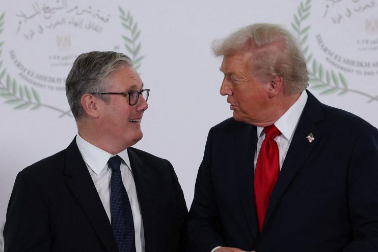 Keir Starmer and Donald Trump in a joint press conference, highlighting international relations and political discourse.
