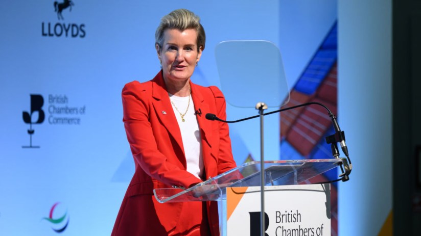 Shevaun Haviland, British Chambers of Commerce boss, speaking at a business event, emphasizing economic growth strategies
