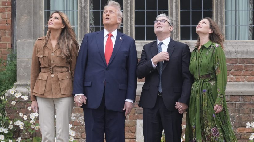 Donald Trump and Keir Starmer engaged in discussion at a high-profile political event, capturing international media atten...