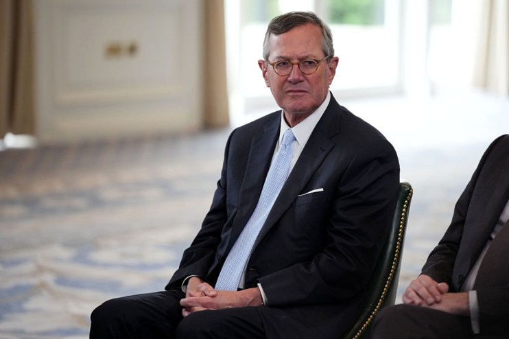 US Ambassador Warren Stephens at a press conference addressing diplomatic relations and policy initiatives in Washington, ...