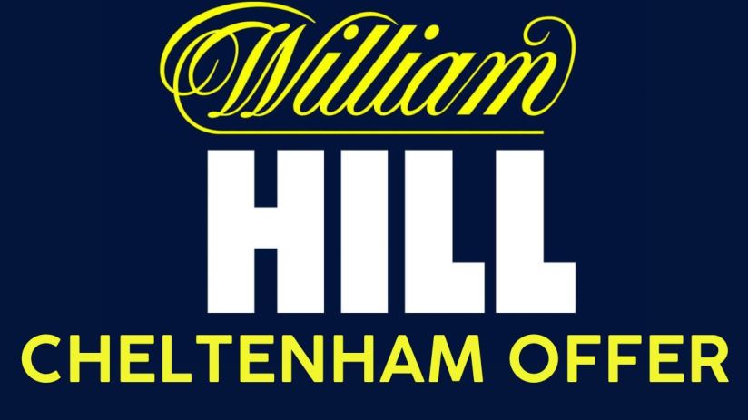 William Hill Cheltenham offer banner with promotional details, showcasing betting odds and horse racing imagery