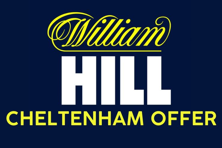 William Hill Cheltenham offer banner with promotional details, showcasing betting odds and horse racing imagery