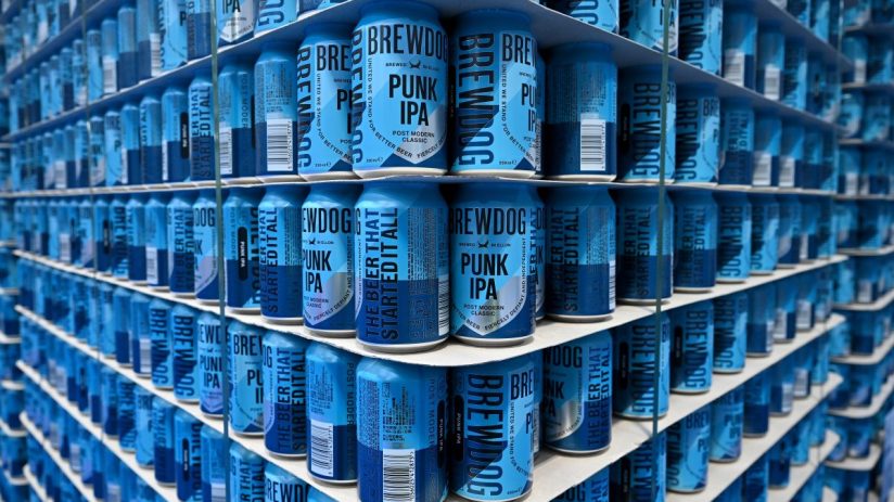 BrewDog cans displayed in a variety of flavors and vibrant designs, highlighting the brands diverse craft beer selection.