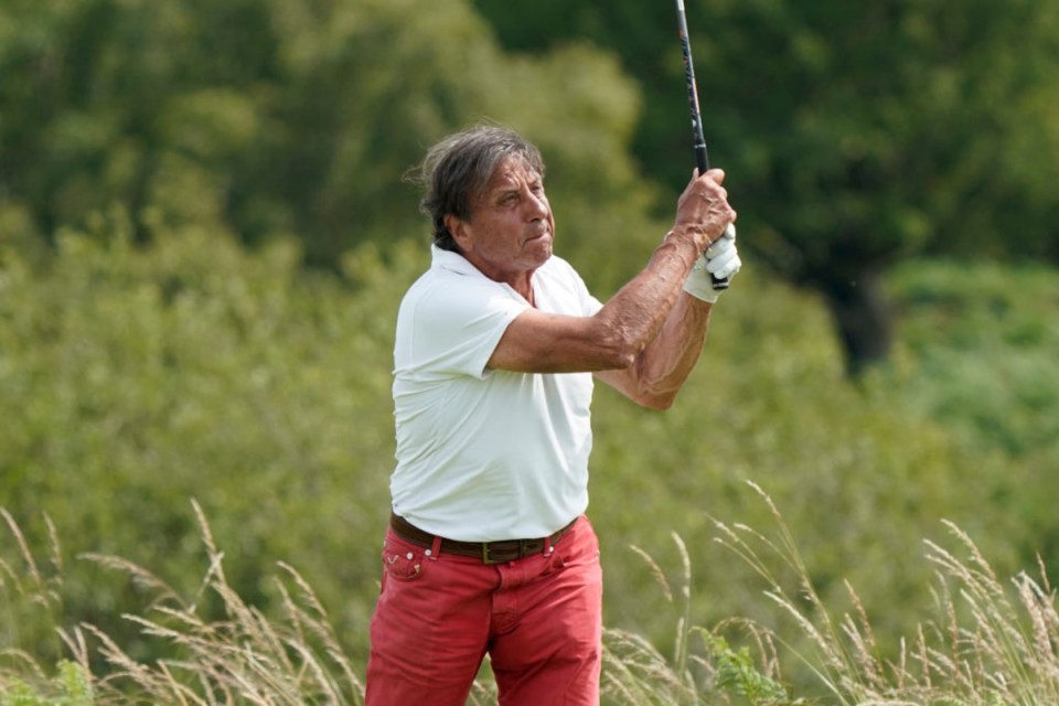 Rocco Forte swinging a golf club on a lush green course, showcasing his passion for the sport in a business context