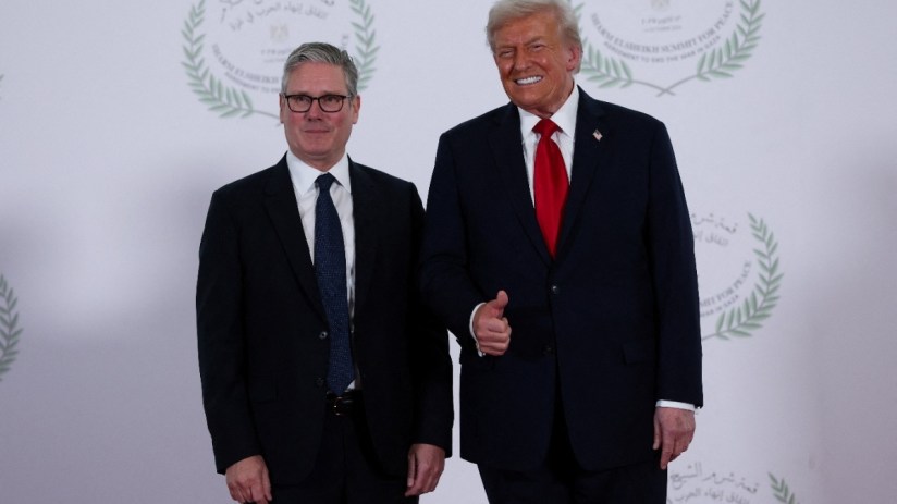 Donald Trump and Keir Starmer in a joint press conference discussing international relations and trade policies