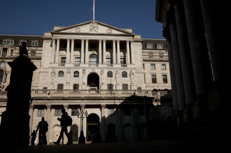 Bank of England building on Threadneedle Street, London, showcasing its historic architecture and financial significance