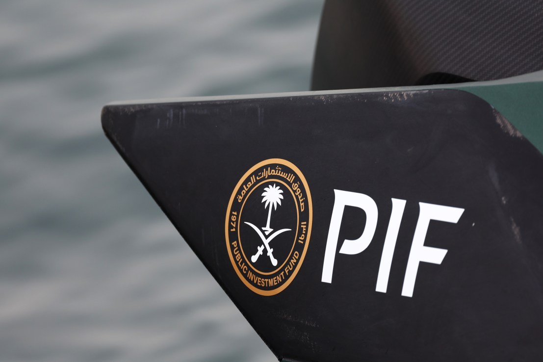 JEDDAH, SAUDI ARABIA - JANUARY 24: Public Investment Fund (PIF) logos are seen on RaceBirds ahead of the group stages during the E1 Series Jeddah GP on January 24, 2026 in Jeddah, Saudi Arabia. (Photo by Joe Portlock/Getty Images)