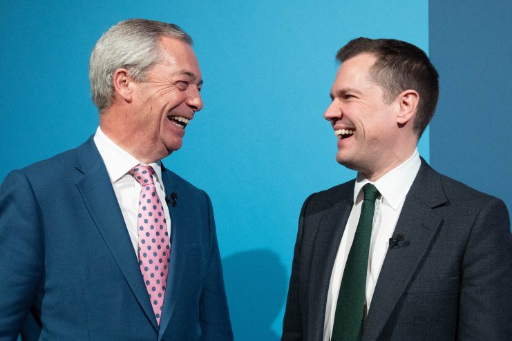 Nigel Farage and Robert Jenrick support UK pension triple lock policy during press conference, emphasizing economic stability