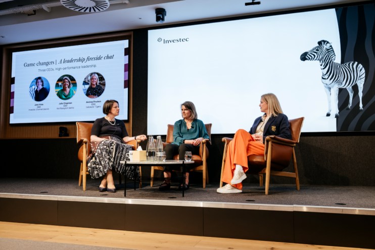 Investec's Jane Niles with rugby CEOs Julia Chapman and Andrea Pinchen