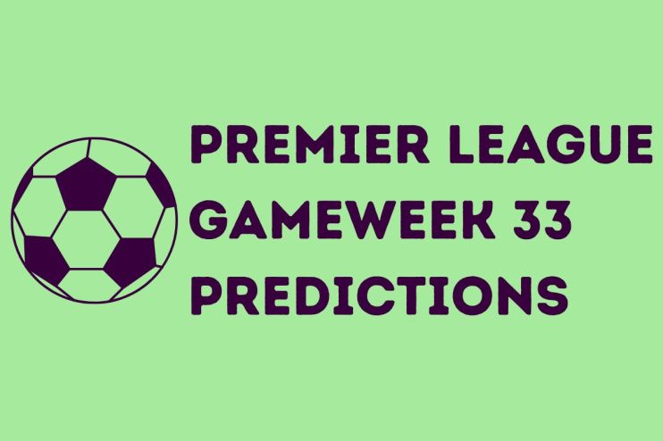 Premier League Gameweek 33 predictions, featuring top teams and players in action with potential match outcomes.