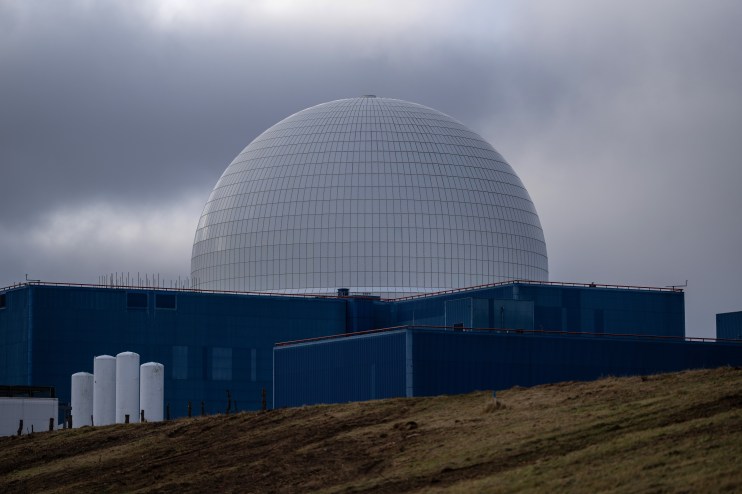 Sizewell B nuclear power station with its distinctive dome structure and surrounding landscape in Suffolk, England