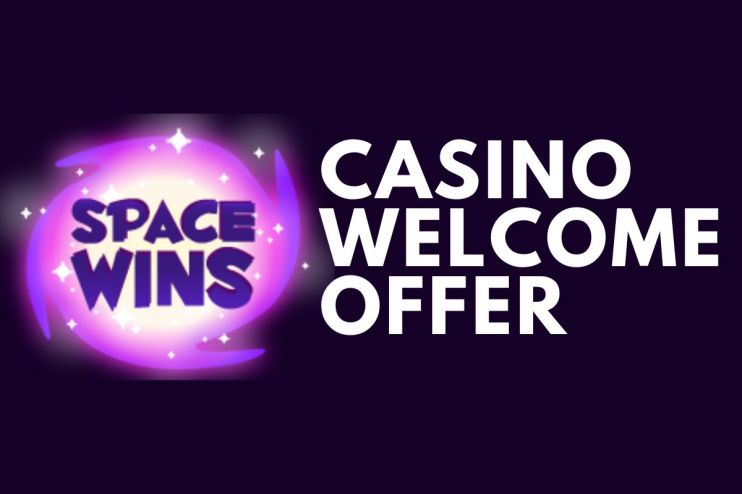Space Wins Casino welcome offer highlighted with vibrant graphics and promotional details for new players on a starry back...