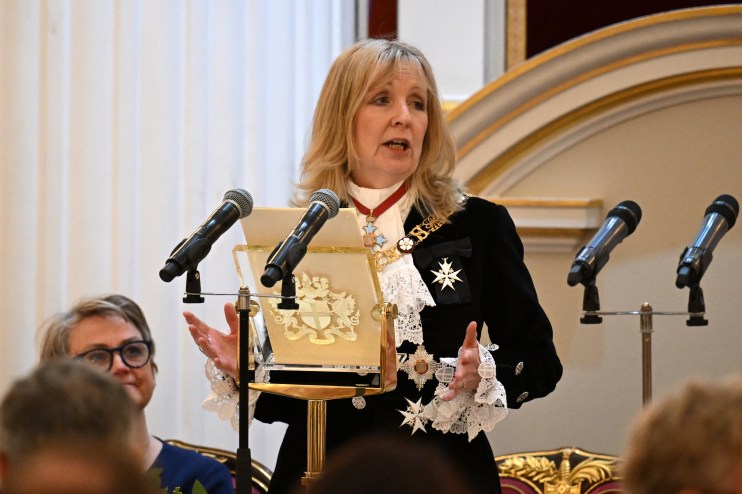 Susan Langley, Lady Mayor of the City of London, in formal attire at a city event, symbolizing leadership and governance