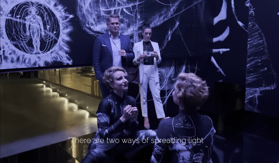 Alchemist performing experiment with colorful chemicals in a laboratory setting, showcasing innovation in scientific research