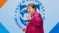 Kristalina Georgieva speaking at an IMF press conference, highlighting global economic strategies and financial policy ins...