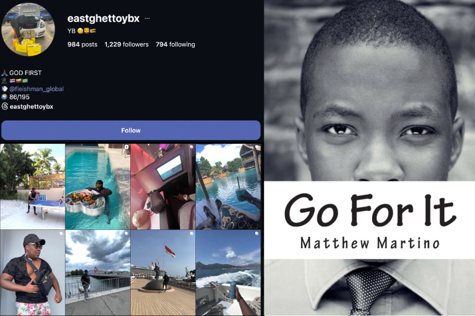 Martino addressing the audience at a business conference, wearing a suit and tie, with a projector screen in the background.