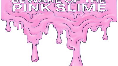 Person performing a squat exercise in a fitness studio surrounded by pink slime decorations.