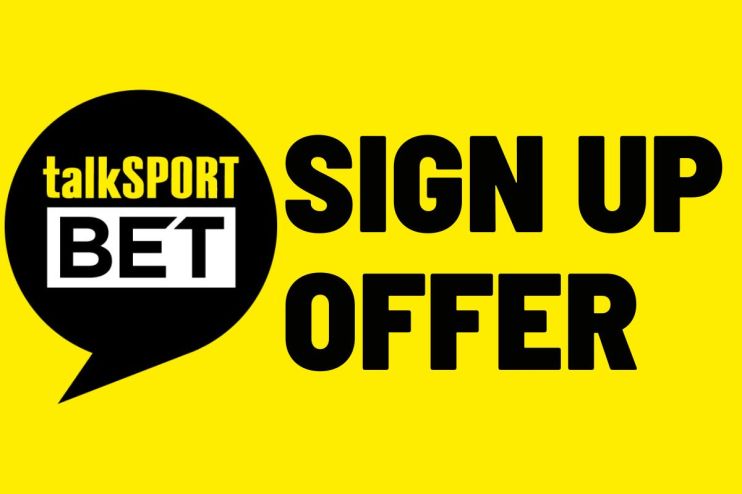 talkSPORT BET sign up offer details with promotional graphics and call-to-action button on a news/business website