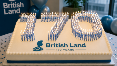 AI-themed birthday cake celebrating British land, featuring intricate design and technology motifs, on a news business pla...