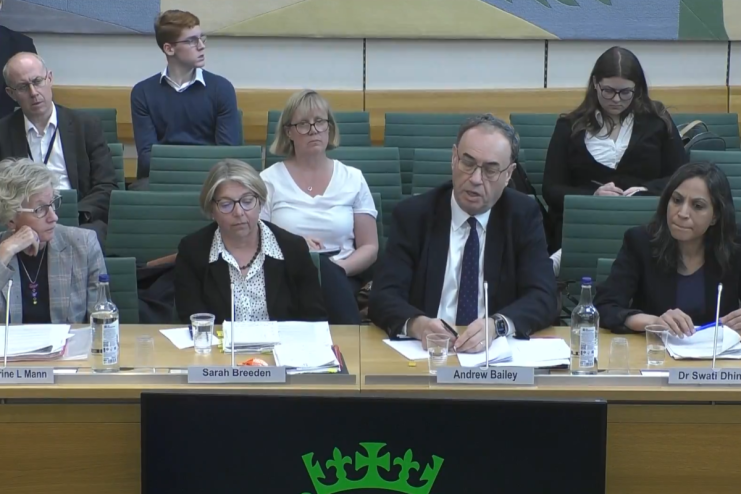 Bank of England officials addressing the Treasury Committee during a meeting, discussing economic policies and financial o...