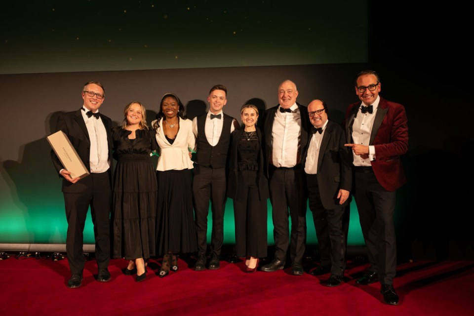 City AM Awards ceremony stage with Starling Bank branding and award-winning engine display in a corporate setting