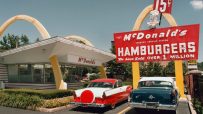 Historic McDonalds first franchise location showcasing vintage signage and classic architecture