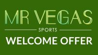 Mr Vegas Sports Welcome Offer banner with promotional details against a vibrant background, featuring sports-related graphics