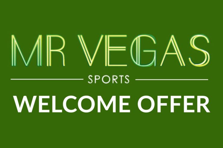 Mr Vegas Sports Welcome Offer banner with promotional details against a vibrant background, featuring sports-related graphics