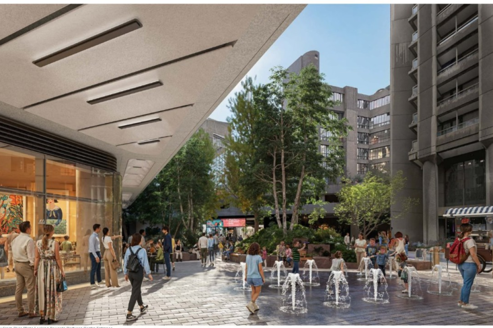 Silk Street urban landscape showcasing modern architecture and bustling pedestrian activity in a vibrant city setting
