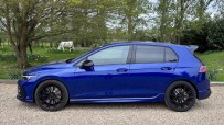 2026 Volkswagen Golf R in sleek design, front view showcasing new aerodynamic features and advanced LED headlights