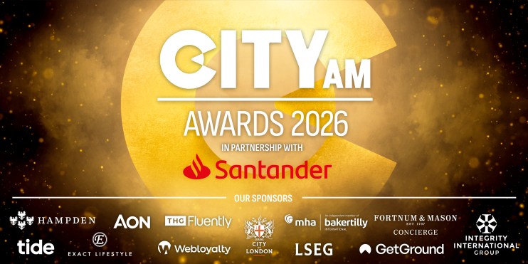 City AM Awards main sponsors display with logos, showcasing business partnerships and event support in a celebratory setting