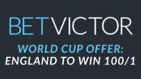 BetVictor World Cup promotion showcasing Englands 1001 odds to win, highlighting betting offer for the tournament.