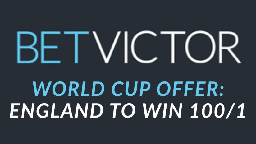 BetVictor World Cup promotion showcasing Englands 1001 odds to win, highlighting betting offer for the tournament.